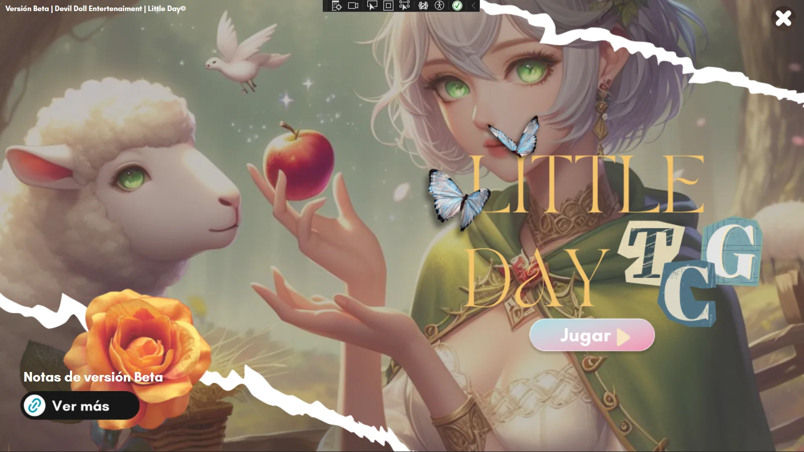 Pantalla de inicio de Little Day Trading Card Game, versión beta